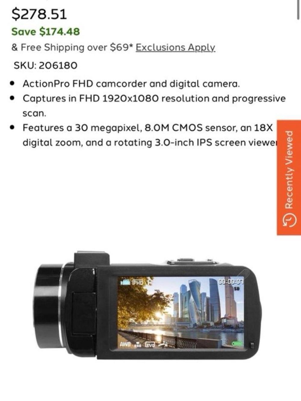 Black FHD Camcorder - 1920x1080 Video, 18x Digital Zoom